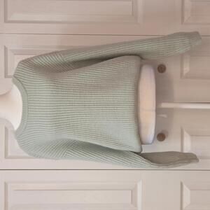 Cozy Pastel Mint Green Sweater Ribbed Knit Crew Neck Spring Relaxed Fit M (XS/S)